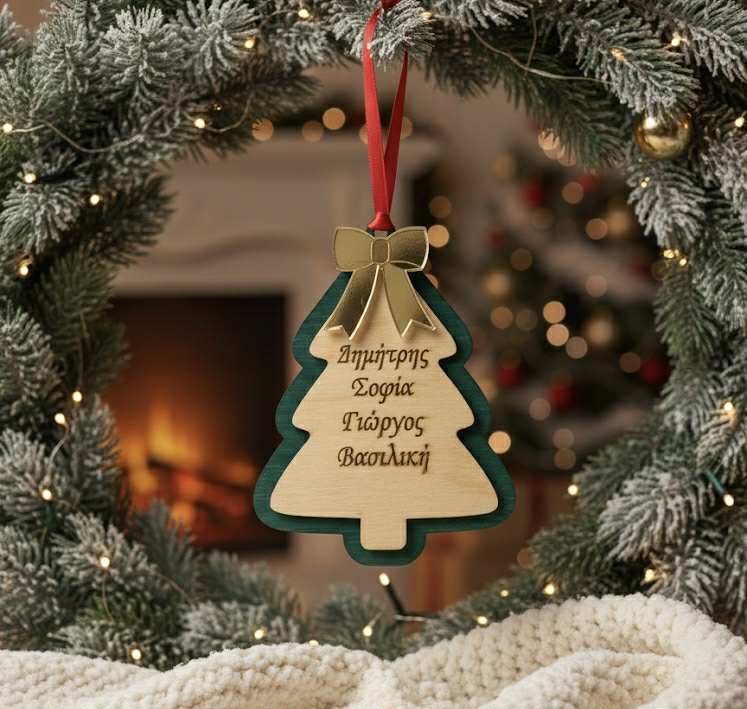 Ξύλινο Προσωποποιημένο Στολίδι🎄για την Οικογένεια